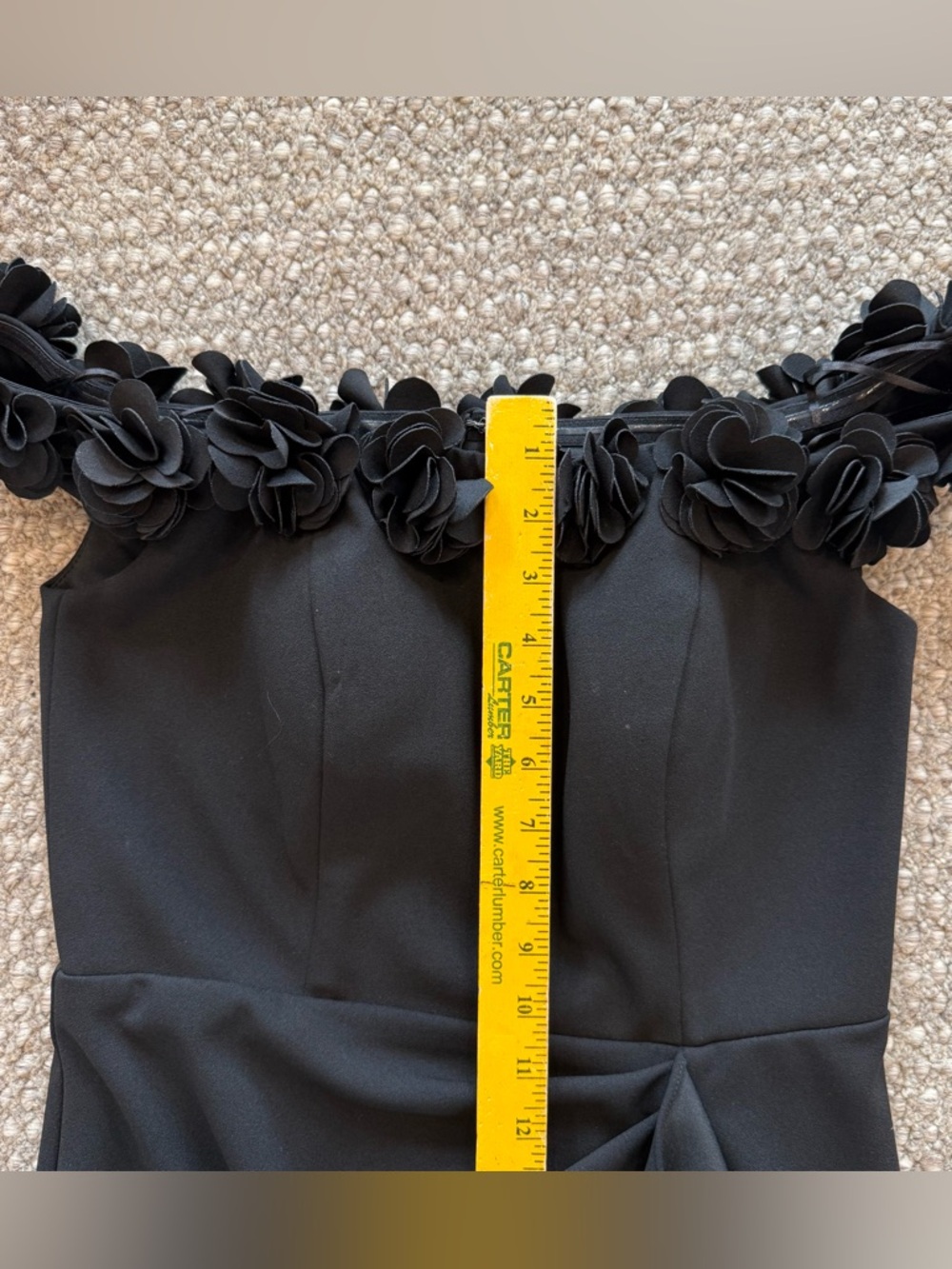 Jeanne Alexander By Alex Evenings  Size 6 Black Off The Shoulder Dress 3D Flower - Picture 11 of 17